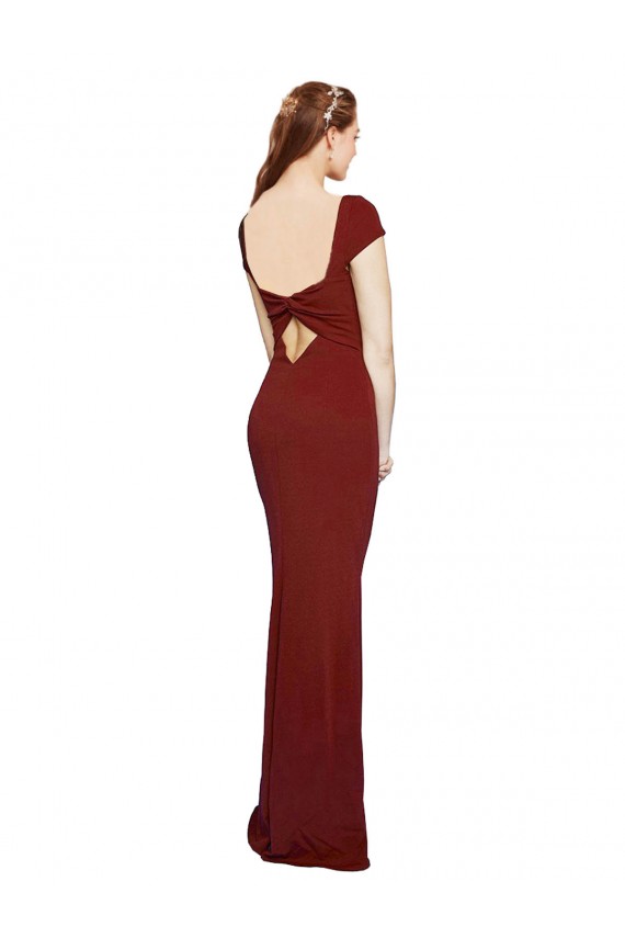 Cap Sleeves Burgundy Keyhole Back Mermaid Round Neck Formal Evening Gown / Prom Dress / Bridesmaid Dress Maidstone