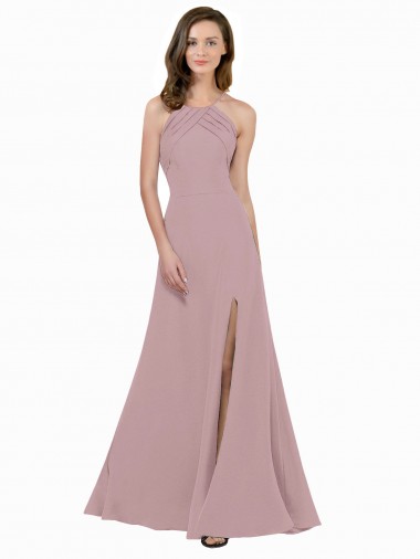Sleeveless Dusty Pink Keyhole Back A-Line Jewel Neck Prom Dress / Bridesmaid Dress Maidstone