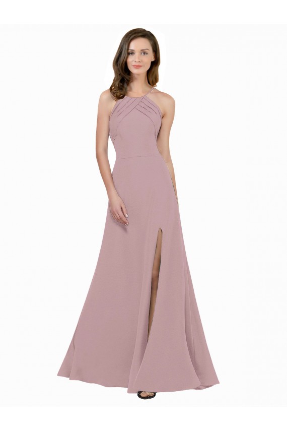 Sleeveless Dusty Pink Keyhole Back A-Line Jewel Neck Prom Dress / Bridesmaid Dress Maidstone