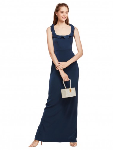 Sleeveless Dark Navy Low Back Sheath Scoop Neck Formal Evening Gown / Prom Dress / Bridesmaid Dress Maidstone