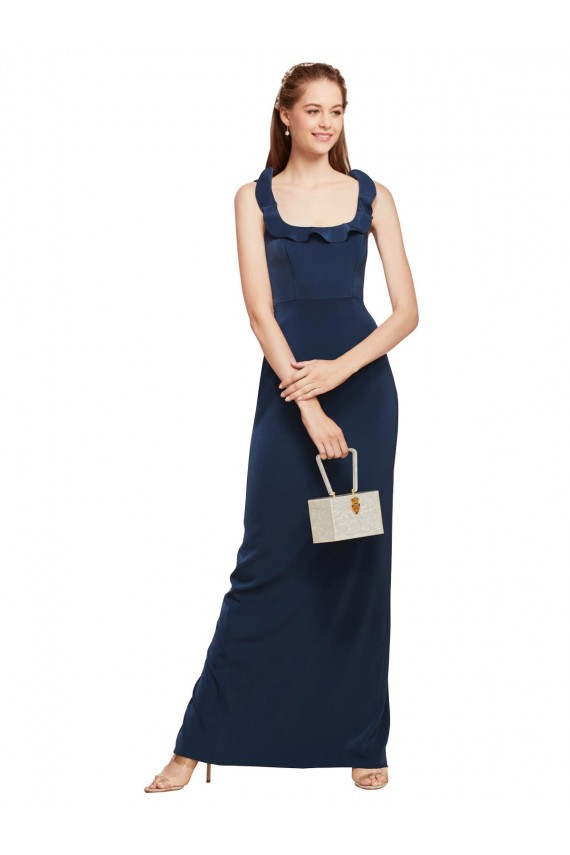 Sleeveless Dark Navy Low Back Sheath Scoop Neck Formal Evening Gown / Prom Dress / Bridesmaid Dress Maidstone