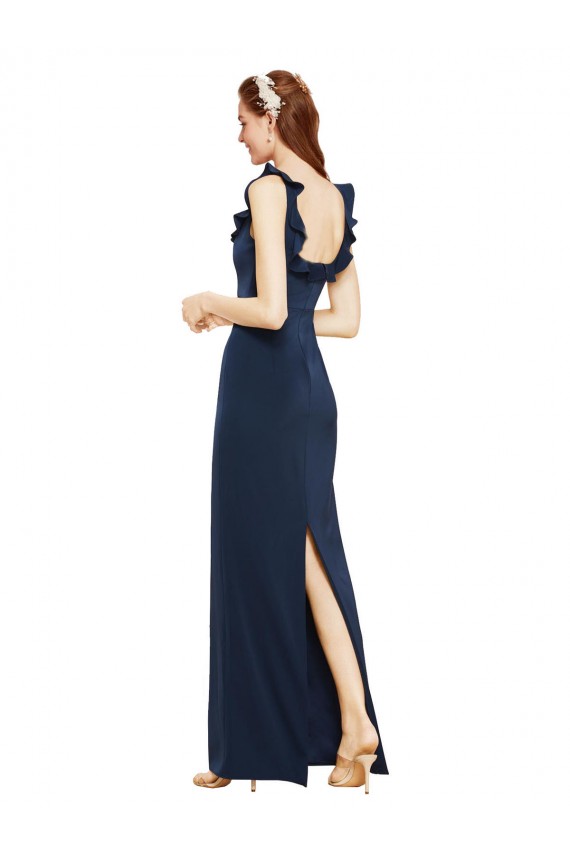 Sleeveless Dark Navy Low Back Sheath Scoop Neck Formal Evening Gown / Prom Dress / Bridesmaid Dress Maidstone