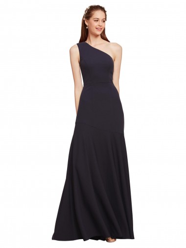 Sleeveless Dark Navy A-Line One Shoulder Formal Evening Gown / Prom Dress / Bridesmaid Dress Maidstone