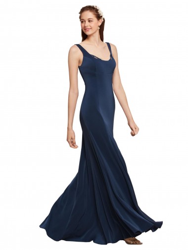 Sleeveless Dark Navy Low Back A-Line Round Neck Prom Dress / Bridesmaid Dress Maidstone