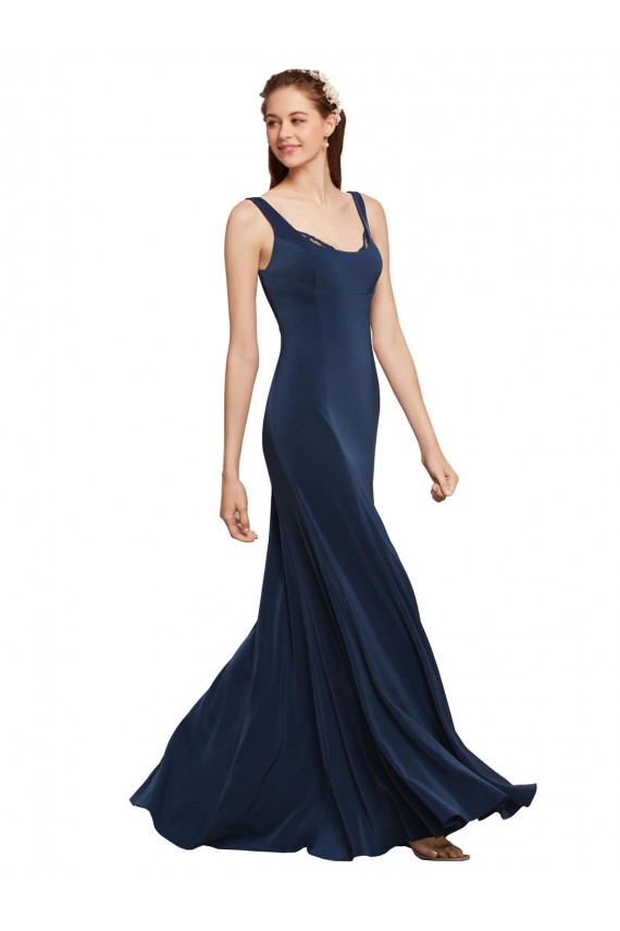 Sleeveless Dark Navy Low Back A-Line Round Neck Prom Dress / Bridesmaid Dress Maidstone