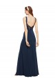 Sleeveless Dark Navy Low Back A-Line Round Neck Prom Dress / Bridesmaid Dress Maidstone