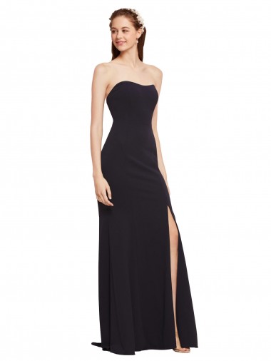 Sleeveless Dark Navy Low Back A-Line Strapless Formal Evening Gown / Prom Dress / Bridesmaid Dress Maidstone