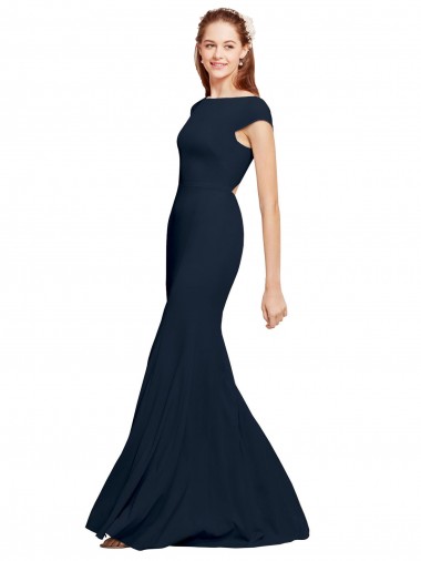 Sleeveless Dark Navy Open Back A-Line Boat Neck Formal Evening Gown / Prom Dress / Bridesmaid Dress Maidstone