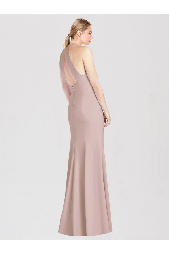 Sleeveless Dusty Pink Open Back Trumpet Halter Neck Semi Formal Evening Dress / Bridesmaid Dress Maidstone
