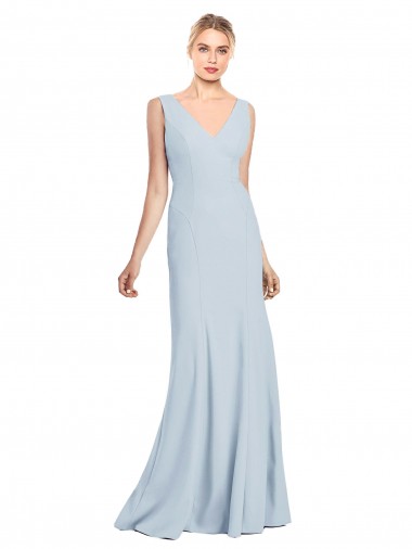 Sleeveless Light Sky Blue Low Back Trumpet V-Neck Bridesmaid Dress / Formal Dress Maidstone