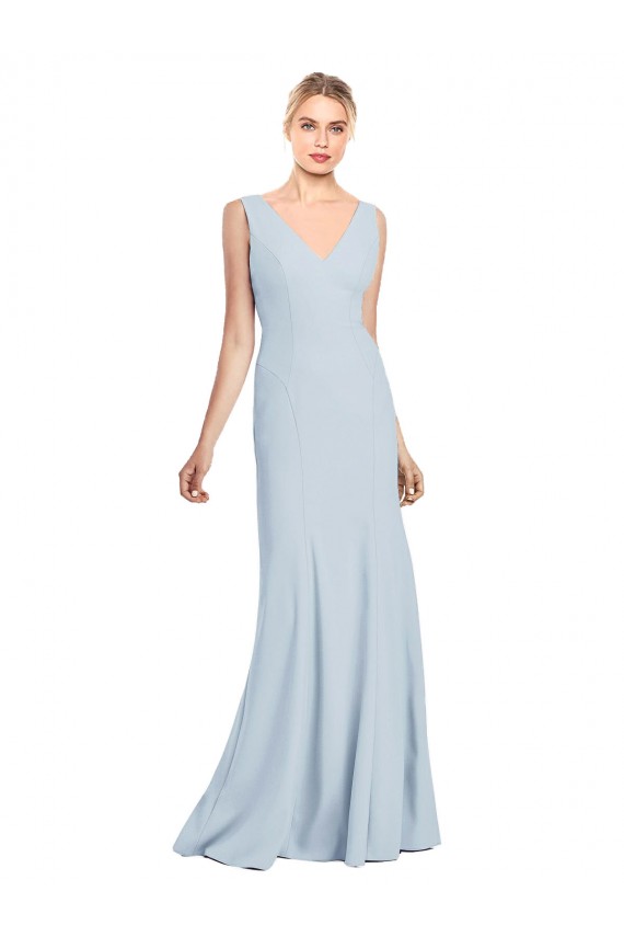 Sleeveless Light Sky Blue Low Back Trumpet V-Neck Bridesmaid Dress / Formal Dress Maidstone