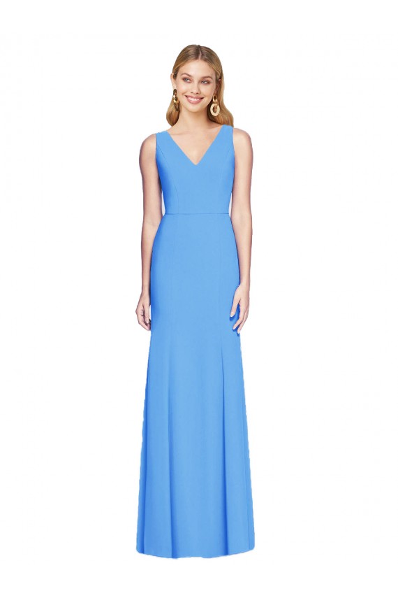 Sleeveless Peacock Blue Keyhole Back Trumpet V-Neck Semi Formal Evening Dress / Prom Dress / Bridesmaid Dress Maidstone