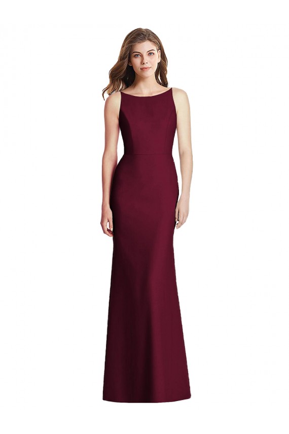 Sleeveless Burgundy Gold Open Back Trumpet Bateau Neck Semi Formal Evening Dress / Bridesmaid Dress Maidstone