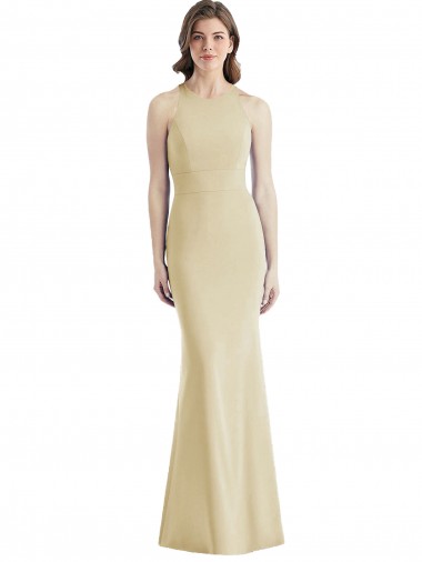 Sleeveless Champagne Criss Cross Open Back Trumpet Bateau Neck Semi Formal Evening Dress / Prom Dress / Bridesmaid Dress Maidstone