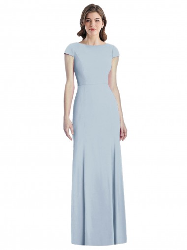 Cap Sleeves Light Sky Blue Open Back Trumpet Bateau Neck Formal Dress / Bridesmaid Dress Maidstone