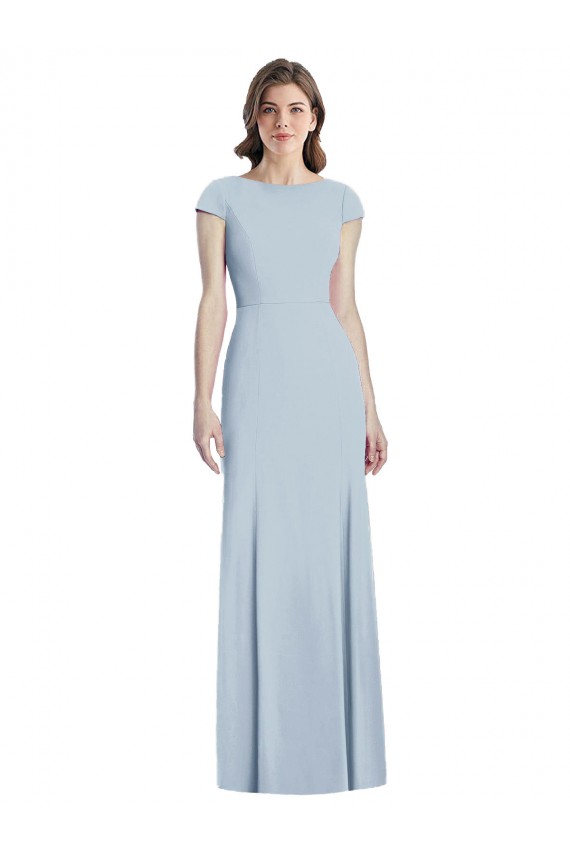Cap Sleeves Light Sky Blue Open Back Trumpet Bateau Neck Formal Dress / Bridesmaid Dress Maidstone