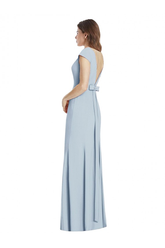 Cap Sleeves Light Sky Blue Open Back Trumpet Bateau Neck Formal Dress / Bridesmaid Dress Maidstone