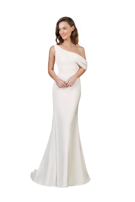 Sleeveless Ivory Sheath Stretch Crepe One Shoulder Formal Evening Gown / Prom Dress / Bridesmaid Dress Maidstone