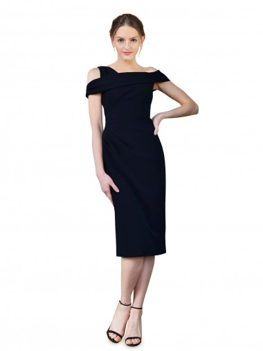 Sleeveless Dark Navy Mermaid Stretch Crepe Off the Shoulder Formal Evening Dress / Bridesmaid Dress Maidstone
