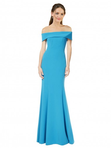 Sleeveless Peacock Blue Sheath Off the Shoulder Formal Dress / Bridesmaid Dress Maidstone