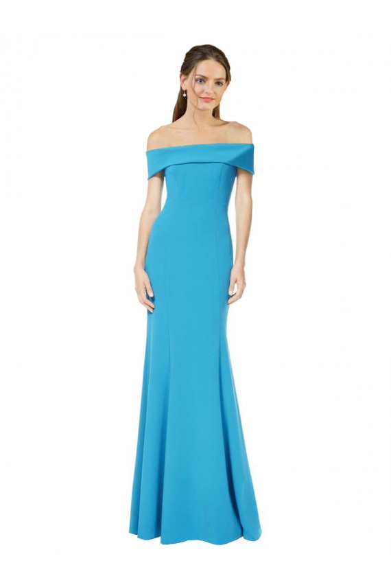 Sleeveless Peacock Blue Sheath Off the Shoulder Formal Dress / Bridesmaid Dress Maidstone