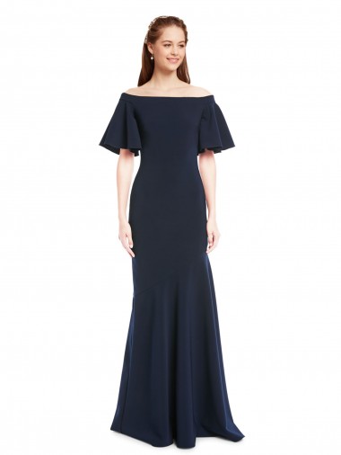 Short Sleeves Dark Navy Mermaid Off the Shoulder Bridesmaid Dress / Formal Dress Maidstone