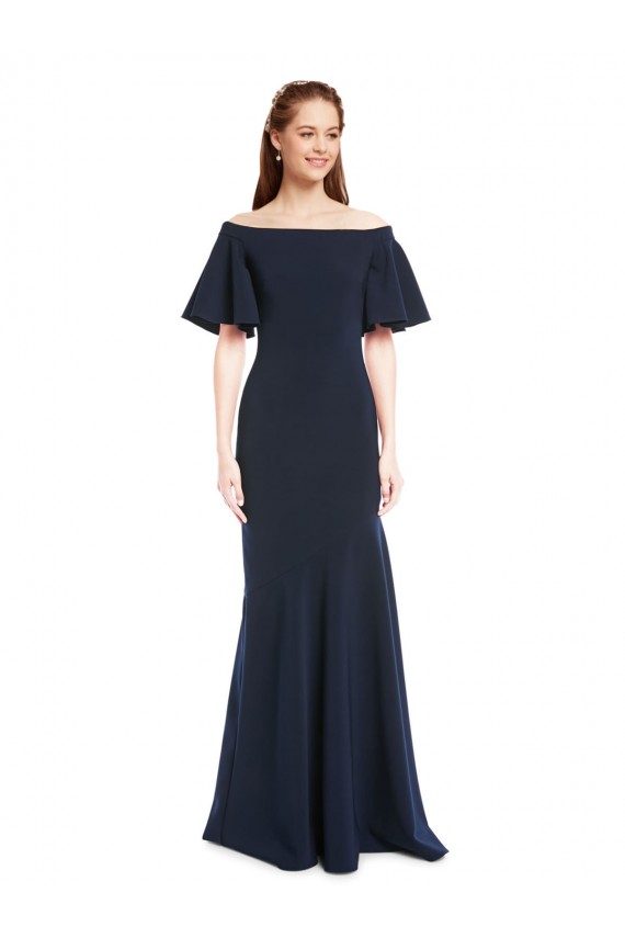 Short Sleeves Dark Navy Mermaid Off the Shoulder Bridesmaid Dress / Formal Dress Maidstone