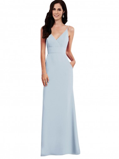 Sleeveless Light Sky Blue V-Back Trumpet Spaghetti Straps Formal Dress / Bridesmaid Dress Maidstone