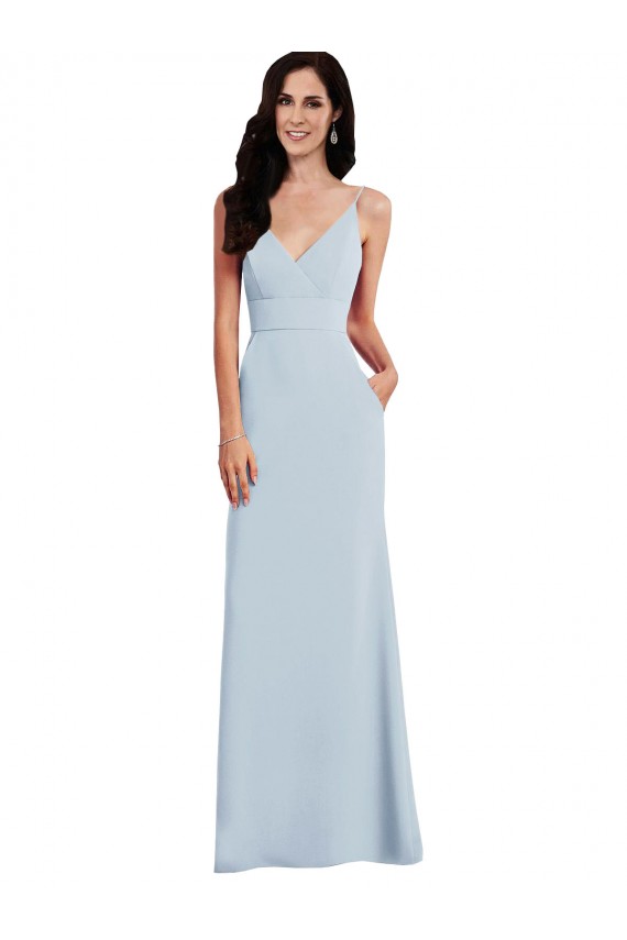 Sleeveless Light Sky Blue V-Back Trumpet Spaghetti Straps Formal Dress / Bridesmaid Dress Maidstone
