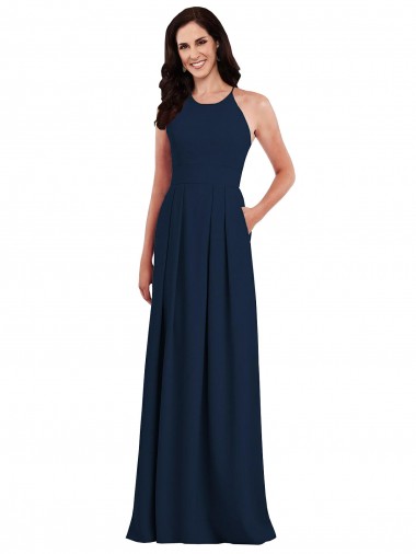 Sleeveless Dark Navy Criss Cross Open Back Trumpet Halter Neck Semi Formal Evening Dress / Bridesmaid Dress Maidstone
