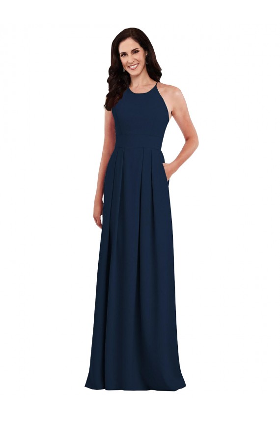 Sleeveless Dark Navy Criss Cross Open Back Trumpet Halter Neck Semi Formal Evening Dress / Bridesmaid Dress Maidstone
