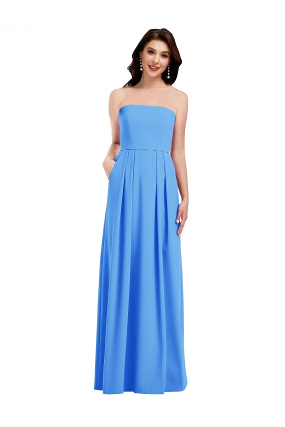 Sleeveless Peacock Blue Low Back Trumpet Strapless Semi Formal Evening Dress / Prom Dress / Bridesmaid Dress Maidstone