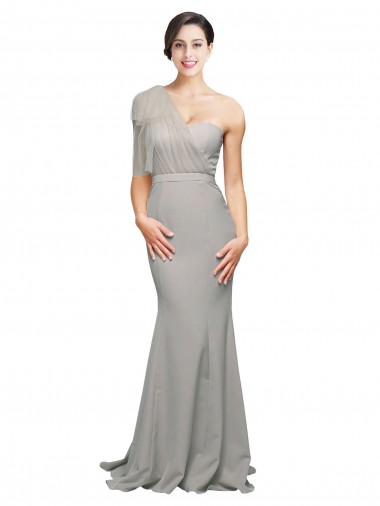 Sleeveless Oyster Silver Low Back Mermaid One Shoulder Formal Evening Gown / Prom Dress / Bridesmaid Dress Maidstone