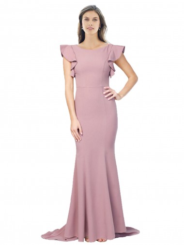 Flutter Sleeves Dusty Pink Low Back Mermaid Round Neck Formal Evening Gown / Prom Dress / Bridesmaid Dress Maidstone
