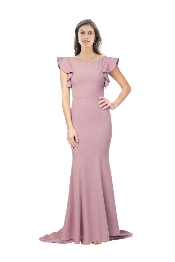 Flutter Sleeves Dusty Pink Low Back Mermaid Round Neck Formal Evening Gown / Prom Dress / Bridesmaid Dress Maidstone