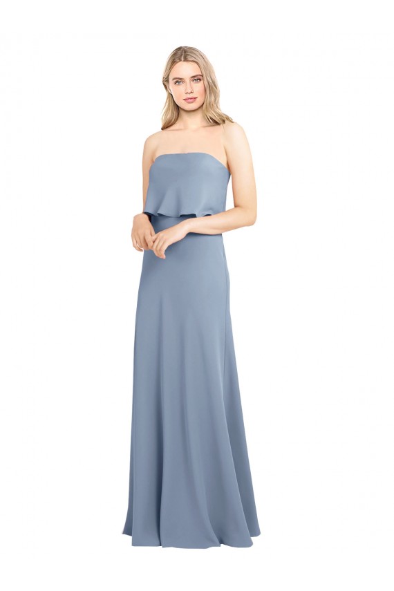 Sleeveless Smoke Blue Sheath High Neck Formal Dress / Bridesmaid Dress Maidstone