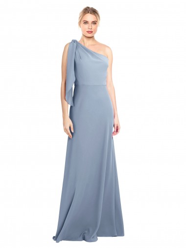 Flutter Sleeves Smoke Blue Sheath One Shoulder Formal Dress / Bridesmaid Dress Maidstone