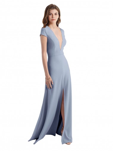 Cap Sleeves Smoke Blue Sheath V-Neck Prom Dress / Bridesmaid Dress Maidstone