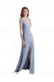 Cap Sleeves Smoke Blue Sheath V-Neck Prom Dress / Bridesmaid Dress Maidstone