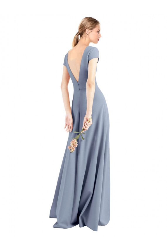 Cap Sleeves Smoke Blue Sheath V-Neck Prom Dress / Bridesmaid Dress Maidstone