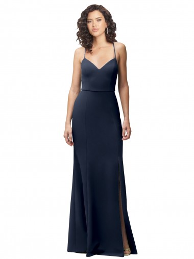 Sleeveless Dark Navy Criss Cross Back Sheath Spaghetti Straps Formal Evening Gown / Prom Dress / Bridesmaid Dress Maidstone