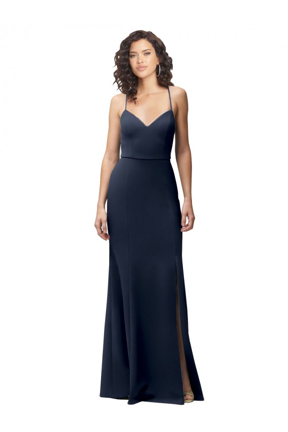 Sleeveless Dark Navy Criss Cross Back Sheath Spaghetti Straps Formal Evening Gown / Prom Dress / Bridesmaid Dress Maidstone