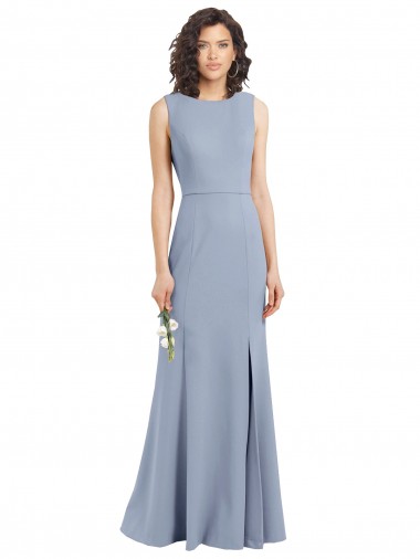 Sleeveless Smoke Blue Open Back Sheath Boat Neck Bridesmaid Dress Maidstone