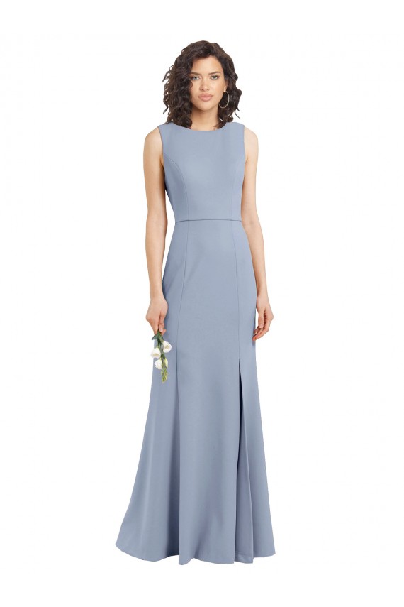 Sleeveless Smoke Blue Open Back Sheath Boat Neck Bridesmaid Dress Maidstone