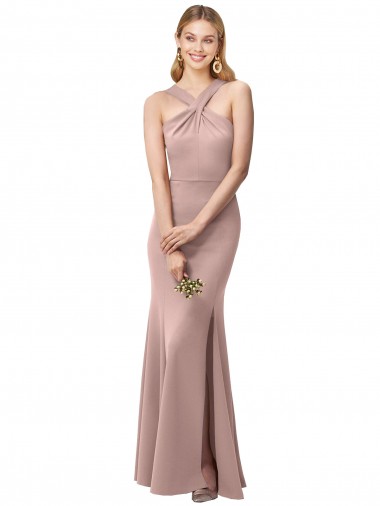 Sleeveless Dusty Pink Criss Cross Back Sheath Halter Neck Prom Dress / Bridesmaid Dress Maidstone