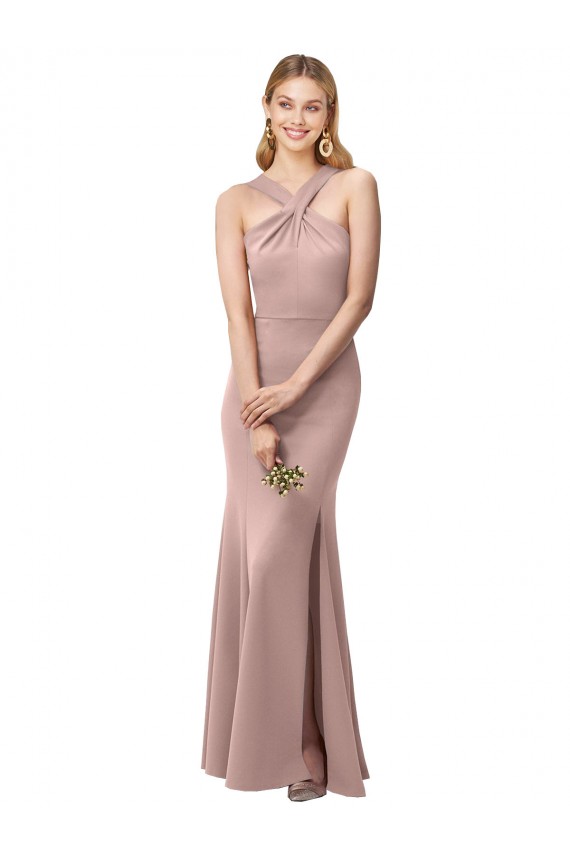 Sleeveless Dusty Pink Criss Cross Back Sheath Halter Neck Prom Dress / Bridesmaid Dress Maidstone