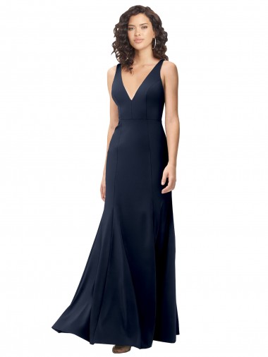 Sleeveless Dark Navy V-Back A-Line V-Neck Formal Dress / Bridesmaid Dress Maidstone