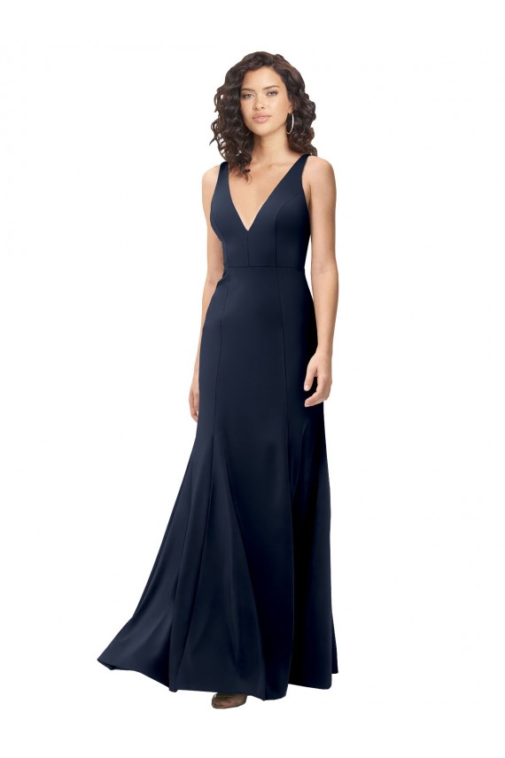 Sleeveless Dark Navy V-Back A-Line V-Neck Formal Dress / Bridesmaid Dress Maidstone