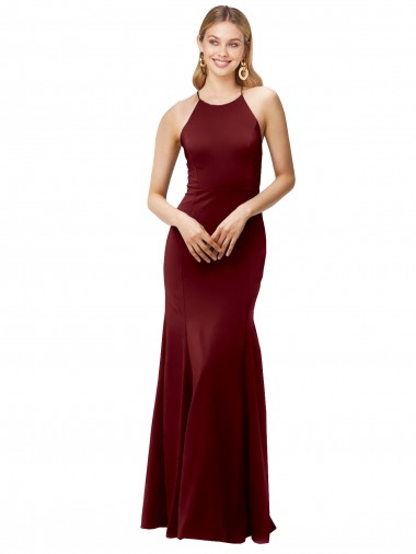 Sleeveless Burgundy Gold Criss Cross Back Mermaid Halter Neck Formal Evening Gown / Prom Dress / Bridesmaid Dress Maidstone