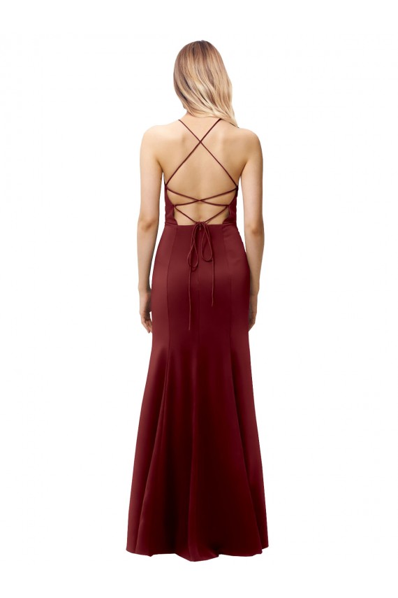 Sleeveless Burgundy Gold Criss Cross Back Mermaid Halter Neck Formal Evening Gown / Prom Dress / Bridesmaid Dress Maidstone